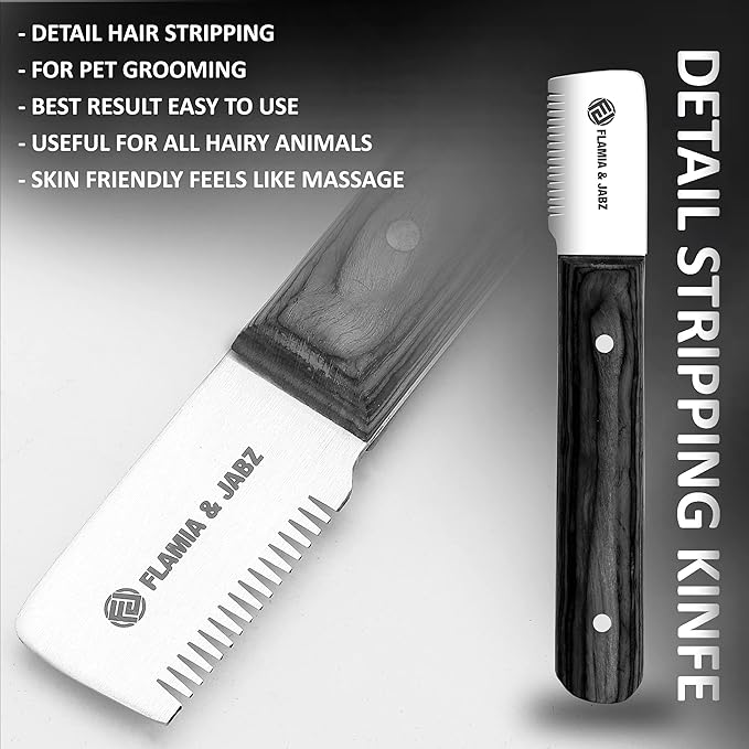 FJ Professional Stripping Knife kit (6 pieces set) for Dogs & Pets, Wooden Handle Grip with Stainless Steel Blade (Right handed) (Black)