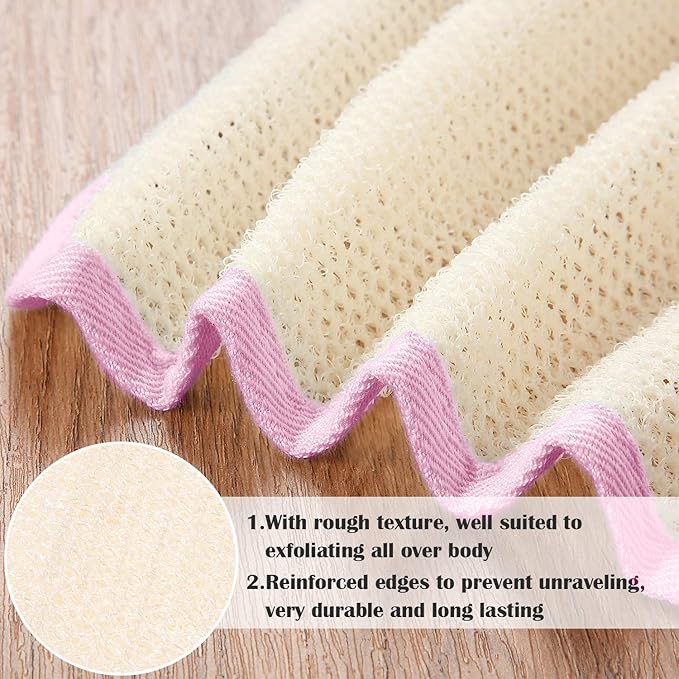 Tatuo 5 Pcs Exfoliating Face and Body Wash Cloths Towel Weave Bath Exfoliating Scrub Massage Bath Cloth for Women and Men, 10.63 x 9.05 Inch(Pink Edge)
