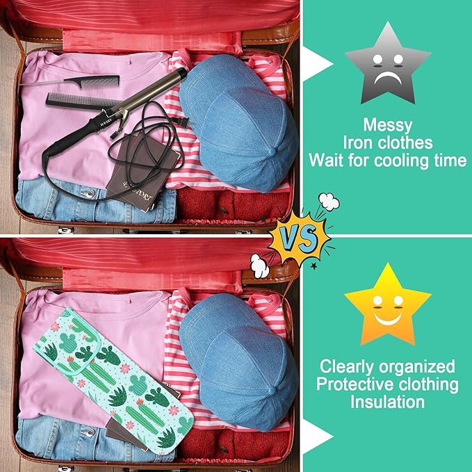 Shappy 2 Pcs Heat Resistant Hair Tools Bag Curling Iron Travel Case Cover Neoprene Flat Iron Holder Travel Case and Silicone Mat Pouch for Hot Hair Tools Storage Organizer(Cactus Style)