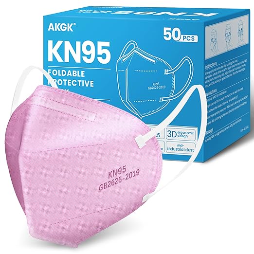 akgk KN95 Face Mask 50 PCS, Breathable Protection Masks, 5-Ply KN95 Hot Pink Masks, Cup Dust Safety Masks