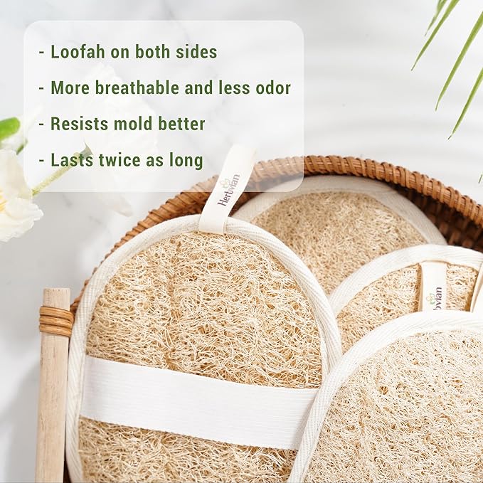 Vietnamese Natural Loofah Exfoliating Body Scrubber Pads, 100% Plant-Based Shower Luffa Sponge, Bath Loofah for Women Men (2, Pack of 2)