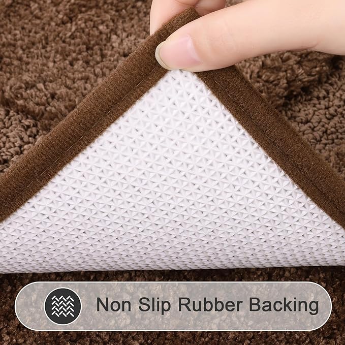 SHACOS Soft Fluffy Bathroom Rugs Set of 3 Pieces with Runner U Shape Toilet Rugs Bath Mats Non Slip Washable Bath Rugs Absorbent Bathroom Carpet, Coffee Brown