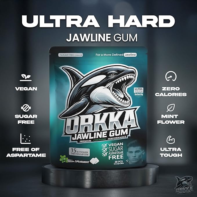 ORKKA Jawline Gum 15x Hardness | Ultra Hard Chewing Gum for Jawline Training & Mewing | Facial Fitness & Jaw Exercise Gum | Sugar Free, Calorie Free, Premium Performance Gum for Men & Women