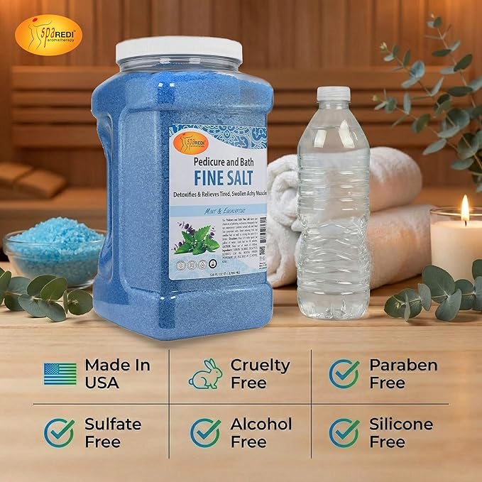 SPA REDI Dead Sea Salt Detox Foot Soak – Professional Spa Enhancer & At-Home Therapeutic Ritual | Beyond Epsom – Authentic Mineral Detox for Deep Replenishment (128 Oz) Mint & Eucalyptus