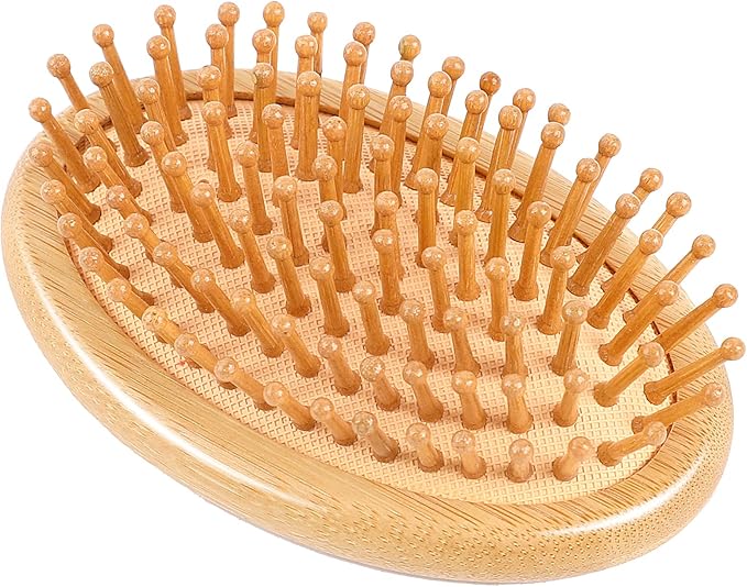 Bamboo Brush for Hair Growth, Natural Wooden Scalp Brush Mini Hair Scalp Massager Bamboo Bristles Detangling Hairbrush for Women, No Handle Design, Anti-Static Round Wood Pins