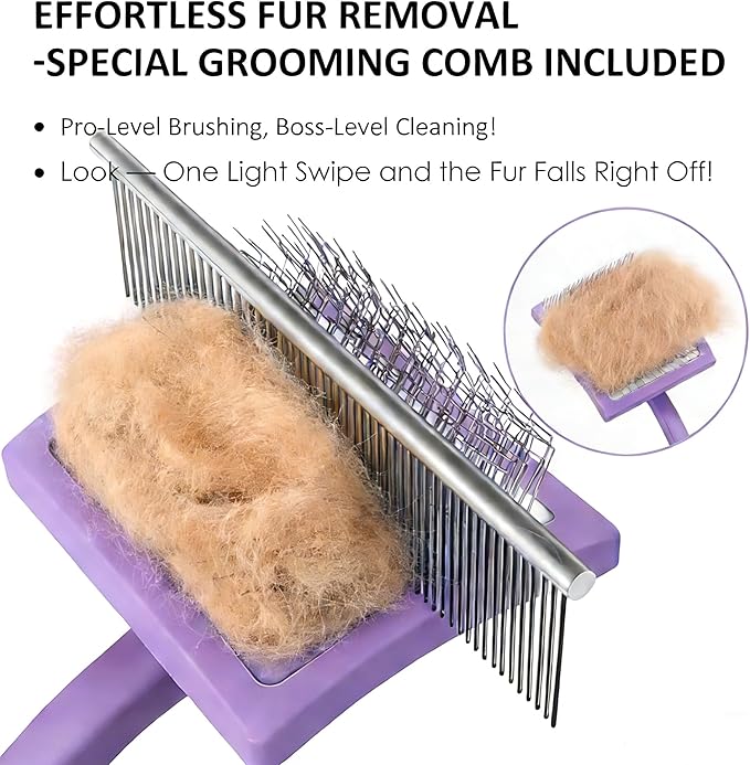 Slicker Brush for Dogs, Large Dog Brush to Long Haired Dogs for Poodles Doodles Goldendoodles Bernedoodles, Long Pin Grooming Kits to Dematting & Reducing Tangles and Fluff, Purple