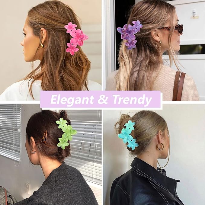 Flower Hair Clips for Women 4PCS Flower Claw Clips Non-slip Cute Claws for Thick Thin Hair Strong Hold Stylish Accessories for Women Girls