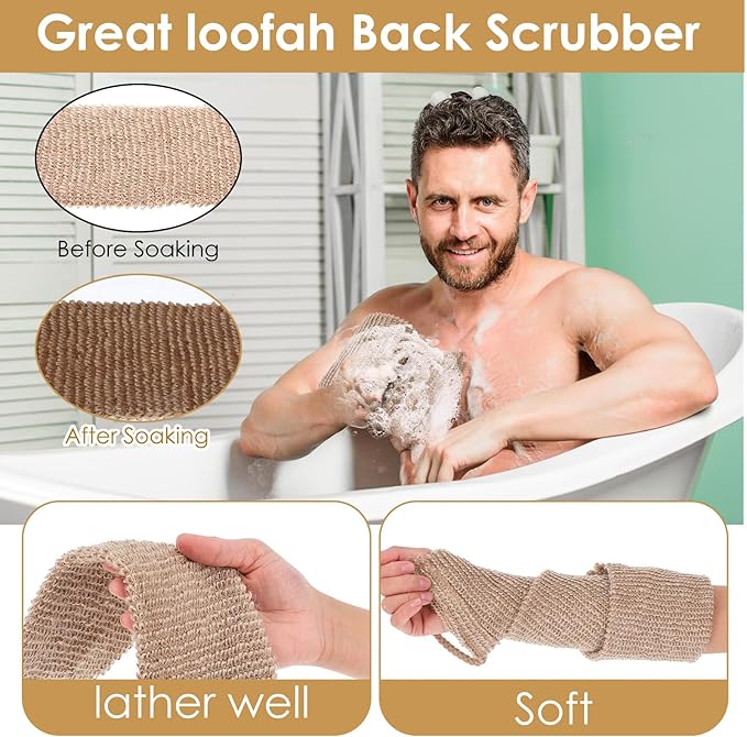 Extra Rough Exfoliating Back Scrubber, Large Natural Exfoliation Washcloth, Long Durable Body Scrubber for Men Women Workers Athletes Daily Deep Cleansing Shower Bath Wash