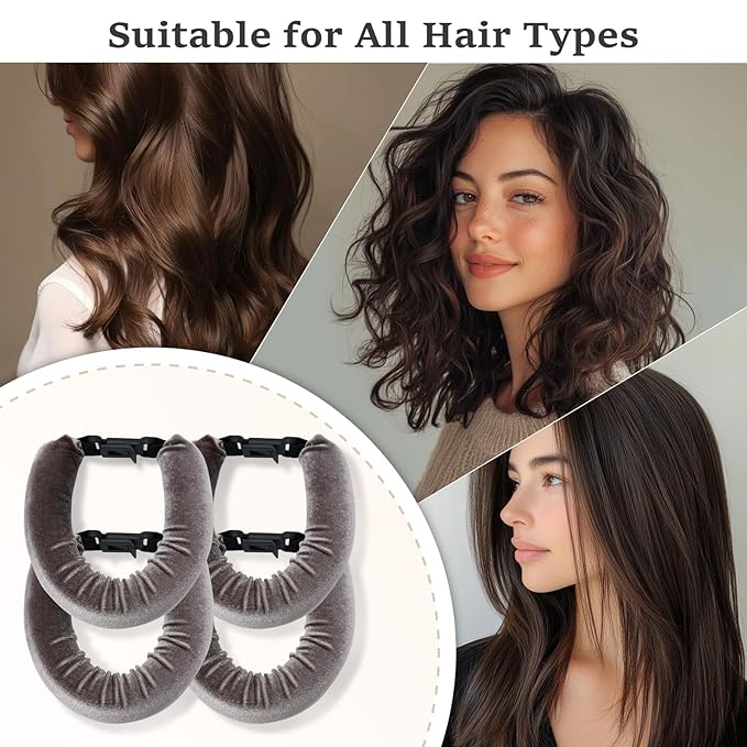 Heatless Hair Curler Set – 4PCS Velvet Overnight Blowout Rods for Heatless Curls, Jumbo Flexible Curling Rods to Sleep In, No Heat Curling Tools for Natural Waves and Curls Brown