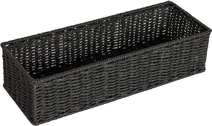 Household Essentials Handwoven Paper Rope Rectangular Storage Basket, Black