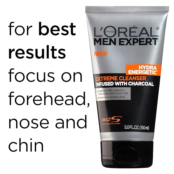 L'Oreal Paris Men Expert Hydra Energetic Daily Facial Cleanser with Charcoal,.,(Pack of 4)