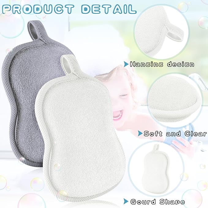Tatuo 4 Pieces Baby Bath Sponge Cotton Baby Sponge Toddler Soft and Absorbent Loofah for Kids Babies Men Women(Grey,White)