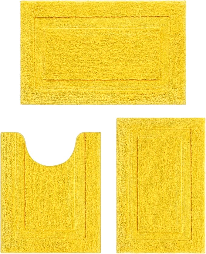 SHACOS Yellow Fall Bathroom Rugs Sets 3 Piece, 16"x24" + 20"x32" Non Slip Bath Mat and 20"x24" Toilet Rugs U Shaped Washable, Soft Fluffy Water Absorbent Bath Rugs for Bathroom