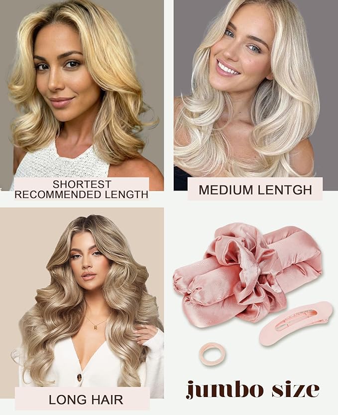 Jumbo Heatless Curls Overnight Hair Curlers to Sleep In Large Hair Rollers for Long Hair Blowout Look No Heat Overnight Curls, Soft Satin Flexi Rods Heatless Curling Rod Set Styling Tools for Women