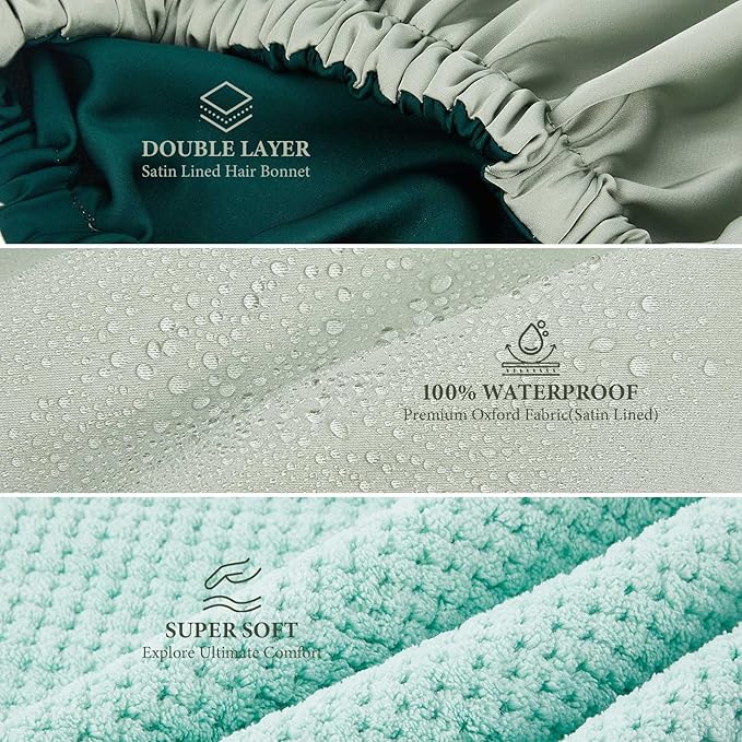 4 Pcs Microfiber Drying Hair Wrap Towels Reusable Waterproof Shower Cap with Elastic Band Adjustable Silk Hair Bonnet for Sleeping with Scrunchie for Women Christmas Favor Gifts(Green)