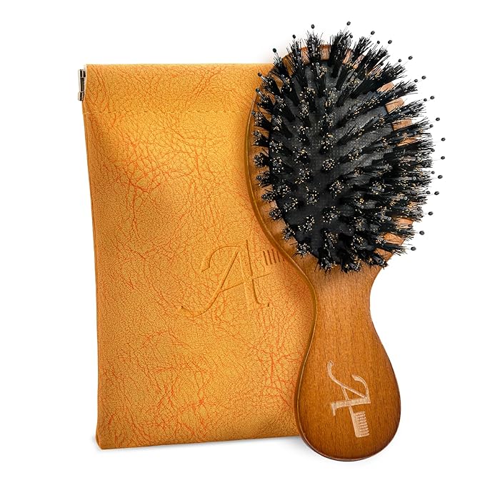 Travel Hair Brush, Mini Boar Bristle Hair Brush for Women Gift- Small Portable Compact HairBrush for Girls Kids Women Gift, Travel Size for Purse, Vacation, Business Trips & Outings Mini Round x1 Wood