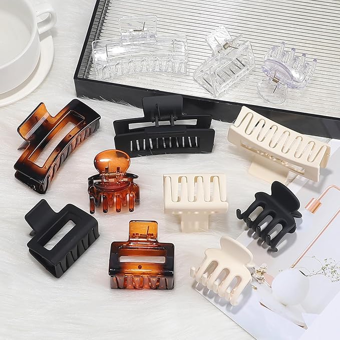 12 Pcs Hair Clips for Women 3 Styles Small Medium Large Claw Clips for Thin Thick Curly Hair, Strong Hold Hair Claw Clips, Stylish Plastic Hair Accessories Ideal Gifts for Women (Transparent)