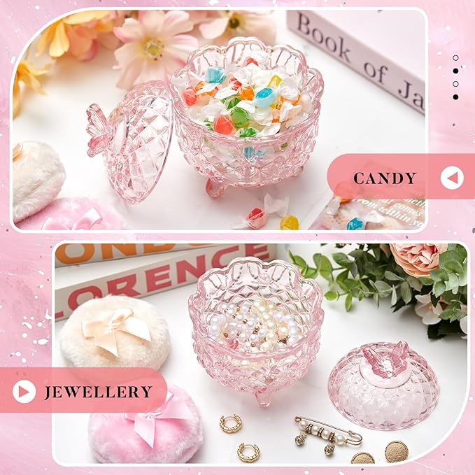 Tioncy 3 Pcs Large Body Powder Puff and Container Valentine's Day gift Powder Container with Puff Crystal Case Soft Washable Reusable Velour Face Body Glitter Wet Dry Makeup(Butterfly,Pink)