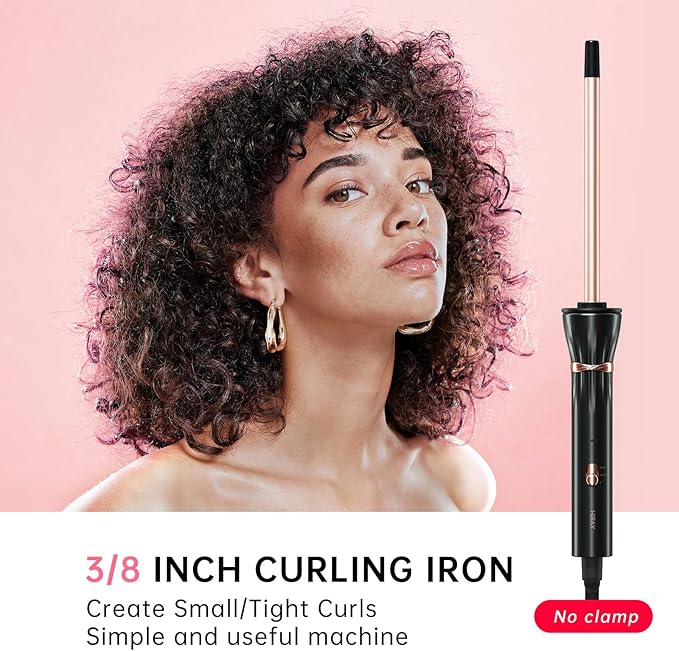 Hahahope 3/8 Inch Curling Iron,9mm Tiny Curling Wand,Ceramic Small Barrel Curling Iron with Adjustable Temperature,Fast Heating,for Short & Long Hair