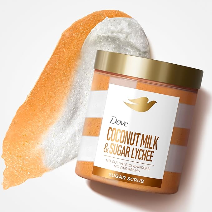 Dove Sugar Body Scrub Coconut & Lychee For Women For Exfoliated & Hydrated skin 15 oz