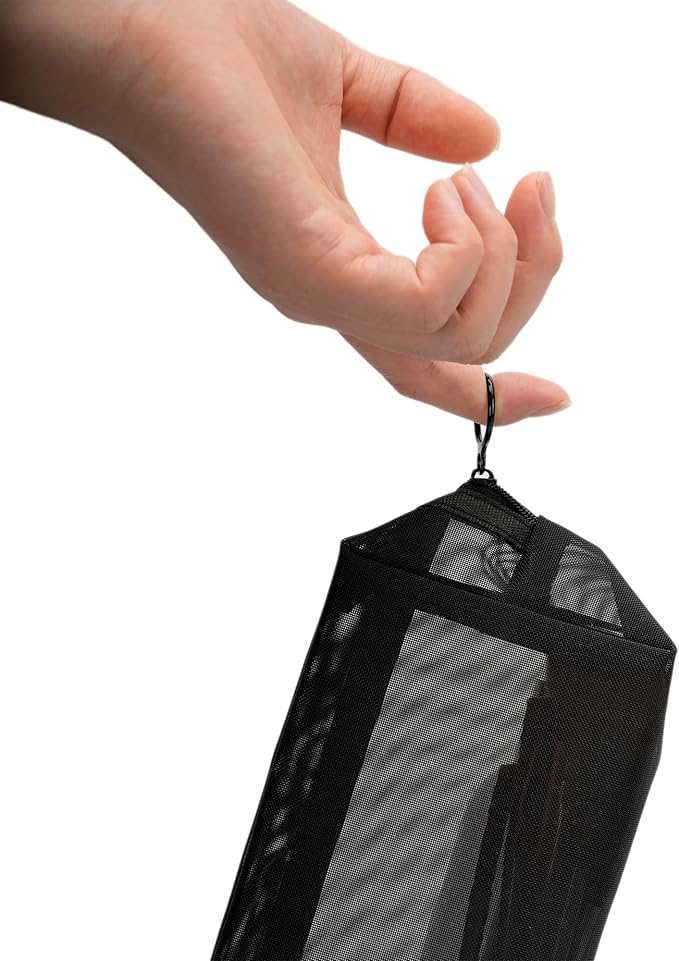 Portable Mesh Makeup Bag with Zipper Small Travel Toiletry Bag Lightweight Cosmetic Pouch (Black Square)