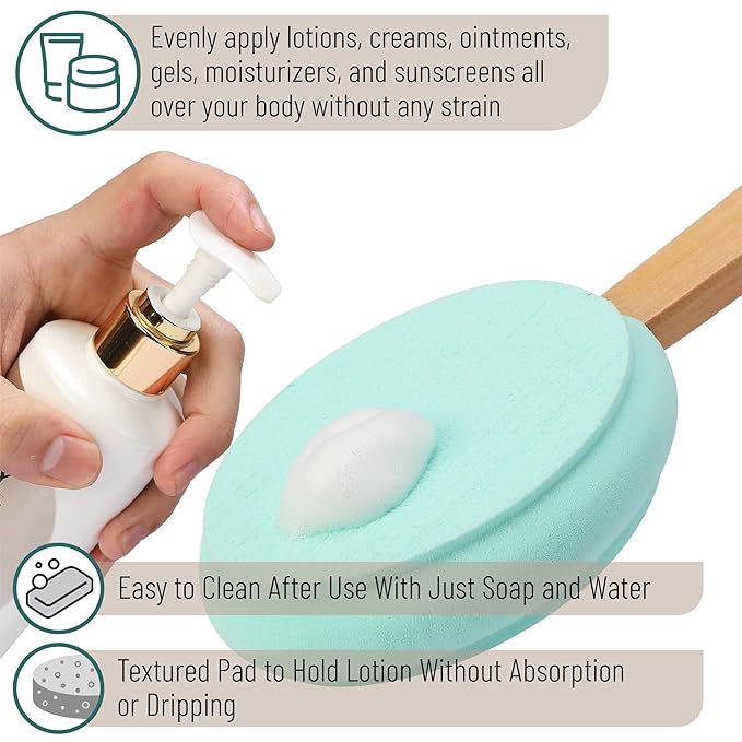 Slick- Lotion Applicator, 17 Inch, 2 Pack, Green and Pink, Back Applicator Lotion, Certified Organic, Easy Reach Washable, Self Tanner for All Skin Tone