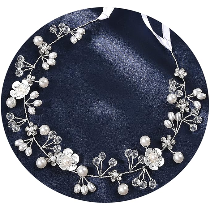 Wedding Hair Accessories, Flower Girl Headpiece, Princess Headband with Pearls for Girls, Brides and Women (Silver)