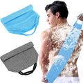 2pcs Exfoliating Back Scrubber Nylon Shower Bath Exfoliator Extended Length Body Scrub Towel Stretchable Pull Korean Washcloth Strap with Handles(Blue + Gray)