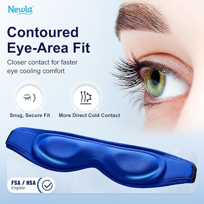 Cooling Gel Eye Mask, Contoured Cold Compress for Eyes, Reusable Cold Eye Mask for Puffy Eyes, Tired Eyes & Eye Strain, Fsa Eligible Items HSA for Eye Care Self Care, Ice Gel, Adjustable Strap (Blue)