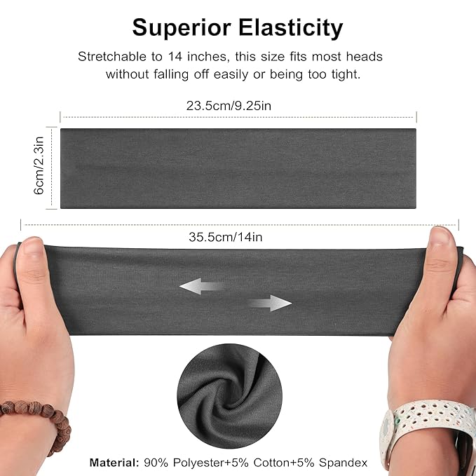 Headbands for Women, 8pcs Stretchy Non Slip Soft Cotton Cloth Hair Bands for Sports, Workout, Yoga and Running