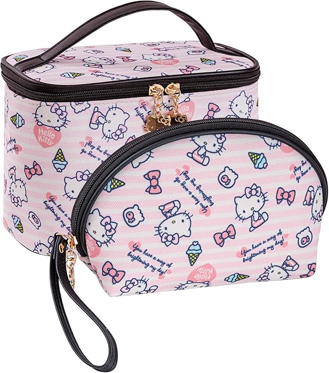 AmBealla Cosmetic Bag Large Makeup Bags Pink Travel Case with Makeup Brush Holder,2PCS Cosmetic Organizer for Women,Toiletry Storage Bag for Skincare&Beauty Tools Sweet Cute for Girls
