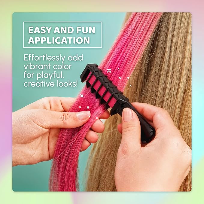 Blue Squid Hair Chalk Comb - 10 Vibrant Temporary Hair Colors for Girls & Teens, Washable Hair Dye, Perfect for Parties, Cosplay, Halloween, Paraben Free, Suitable for All Hair Colors