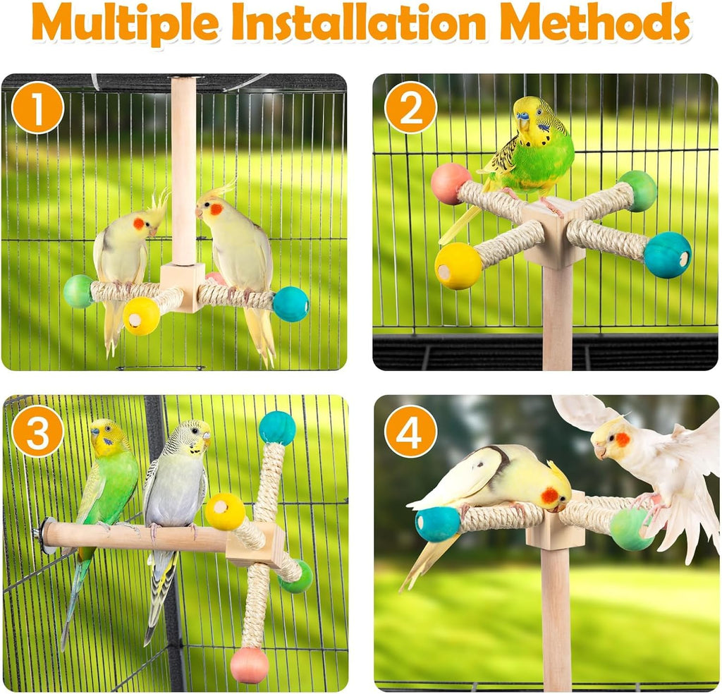 Rotating Bird Perches Toy, Interactive Spinning Parrot Parakeet Toys, Wooden Exercise Stand Bird Cage Accessories for Budgies,Cockatiels,Small Birds