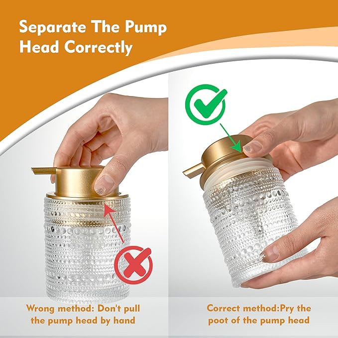 12 Oz Glass Soap Dispenser with Gold Pump, Clear Refillable Liquid Hand Soap Bottles for Bathroom, Cute Decorative Lotion Container for Dish Soap, Hand Soap