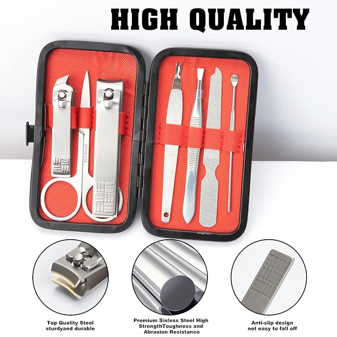 Manicure Set Nail Clippers Pedicure Kit,7 In 1 Pieces Stainless Steel Manicure Kit,Easter Basket Stuffers,Personal Care Manicure Pedicure Set,Nail Care Tools Luxurious Travel Case Sliver