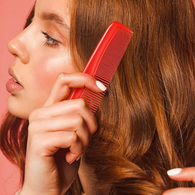 Leinuosen 12 Pieces Hair Combs Set Pocket Plastic Fine Tooth Dressing Comb for Women and Men, Peines Para Cabello(Red)