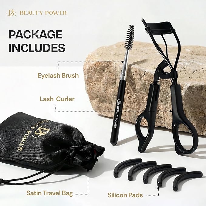 Eyelash Curler - Precision Lash Lift in Seconds with 5 Replacement Pads, Eyebrow Brush & Satin Travel Bag - Gentle & Safe, Stainless Steel for Perfect Extra Curls - Gift Idea (Extra Curl)