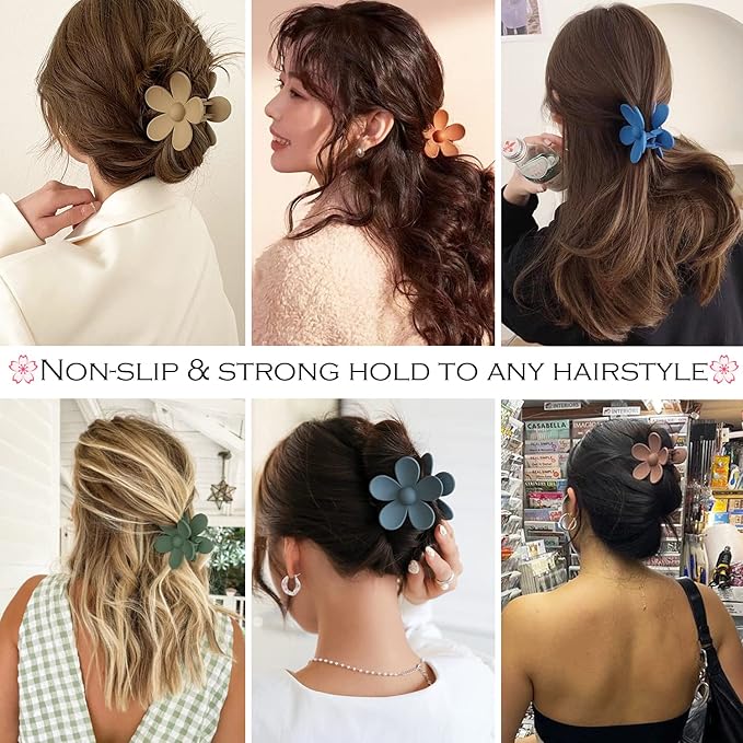 Flower Hair Clips 8PCS Large Matte Daisy Hair Claws Strong Hold Jaw Clip Large Hair Clamps for Women Thick Hair 8 Colors