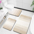 OLANLY Bathroom Rugs Sets 3 Piece, Soft Absorbent Microfiber Bath Mats and U-Shaped Contour Toilet Rug, Plush Shaggy Bath Mat Set for Bathroom (36"x24"+24"x16"+24"x20", Light Beige)