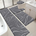 HEBE Bathroom Rugs Sets 5 Piece, Soft Absorbent Microfiber Bath Mat for Bathroom, Non Slip Washable Bath Rug Set with Toilet Cover, Bath Runner and U-Shaped Contour Toilet Rug, Stone Grey