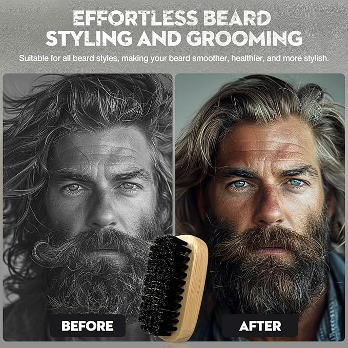Premium Wooden Men’s Beard Brush – Mustache & Beard Styling Tool with Natural Boar Bristles