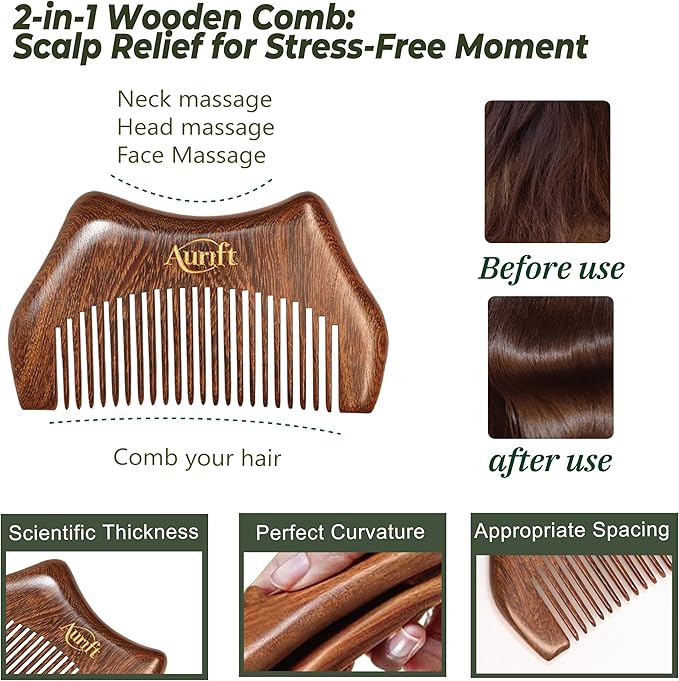 Wooden Gua Sha Tool Set – Facial & Scalp Manual Guasha Massage Tool for Tension Relief, Lymphatic Drainage Scraping Board with Portable Mini Wooden Comb, Self Care Gift-Ready Box