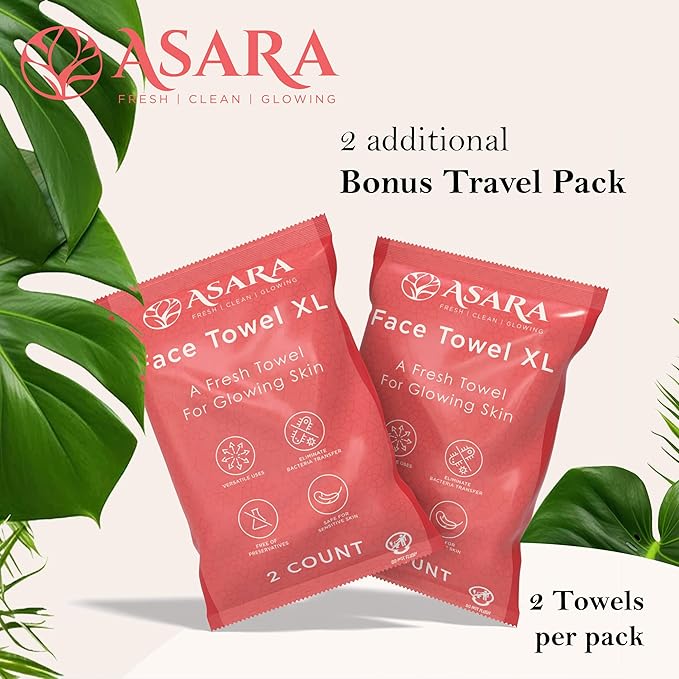 Clean Face Towels Disposable XL Facial Wipes | Add Water As a Makeup Remover | Sensitive Skin Face Towels | Organic Vegan Biodegradable - Clean Daily Towelettes | by Asara (50 Count)