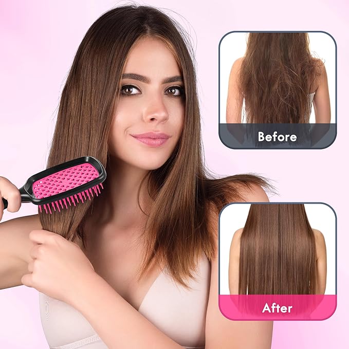 2 Pack Vented Detangling Hair Brush - Detangler Hairbrush with Soft Bristles for Effortless Tangle Free -Ideal for Natural Curly Straight Wet Dry Damaged Hair for Women Men Kids - Magenta