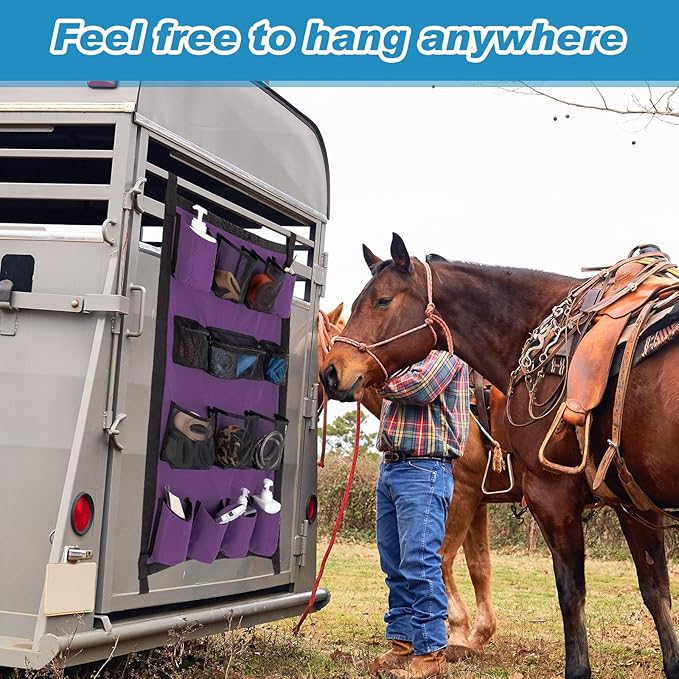 Riakrum 2 Pcs Horse Trailer Grooming Bag Hanging Horse Door Caddy Trailer Organizer Storage(Fresh,39 x 23 Inch)