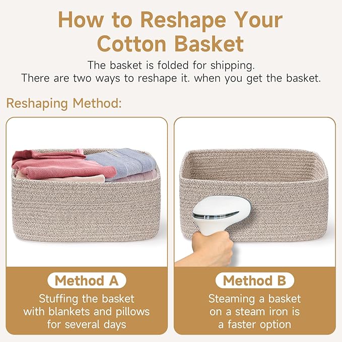 3-Pack Small Storage Baskets for Organizing | Woven Shelf Toy Basket | Rope Baskets for Gifts Empty | Closet Organizer Bins with Handles | Cube Decorative Box | 11.8×7.8×5.1” | Christmas Red
