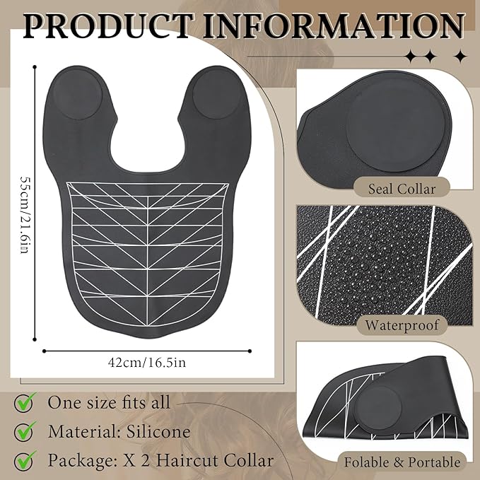 2 Pcs Hair Cutting Guide Collar Silicone Hair Dye Collar Waterproof Cutting Cape for Hair Stylist Rubber Neck Wrap Hair Cutting Pad Guide with Guidelines for Barber Shop Salon Hairdressing, Black