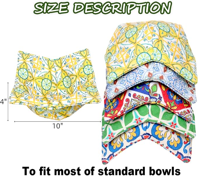 Cotton Microwavable Bowl Cozy, Microwave-Safe Hot Bowl Holders, Soup bowl Cozy Hot Pads (Vintage Tile)