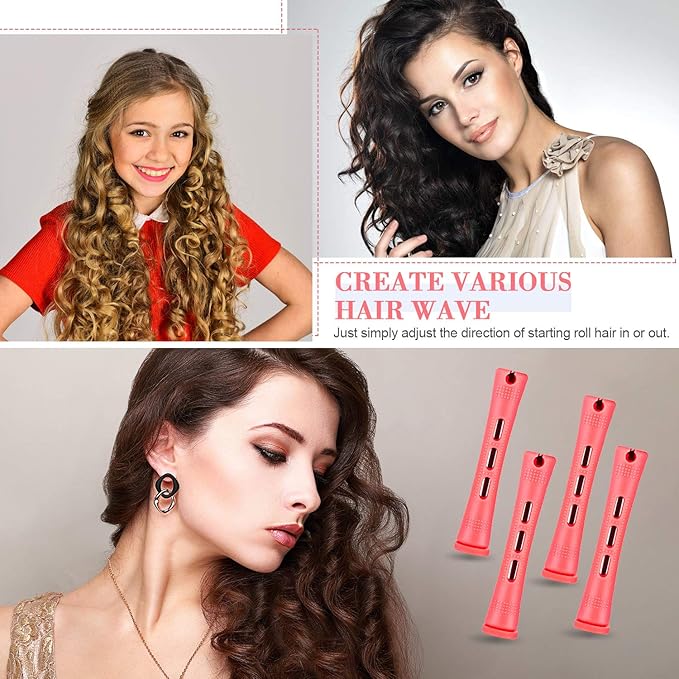 48 Pieces Hair Perm Rods Short Cold Wave Rods Plastic Perming Irons Hair Curling Rollers Curlers with Steel Pintail Comb Rat Tail Comb for Hairdressing Styling Supplies(0.51 Inch,Pink)