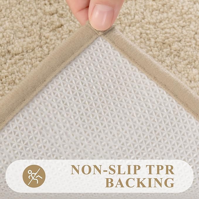 Pauwer Bathroom Rugs Sets 3 Piece Bathroom Shower Rugs with U-Shaped Contour Toilet Mat Absorbent Microfiber Plush Bath Mats Non Slip Bath Rug Machine Washable Shaggy Bath Mat Set, Beige